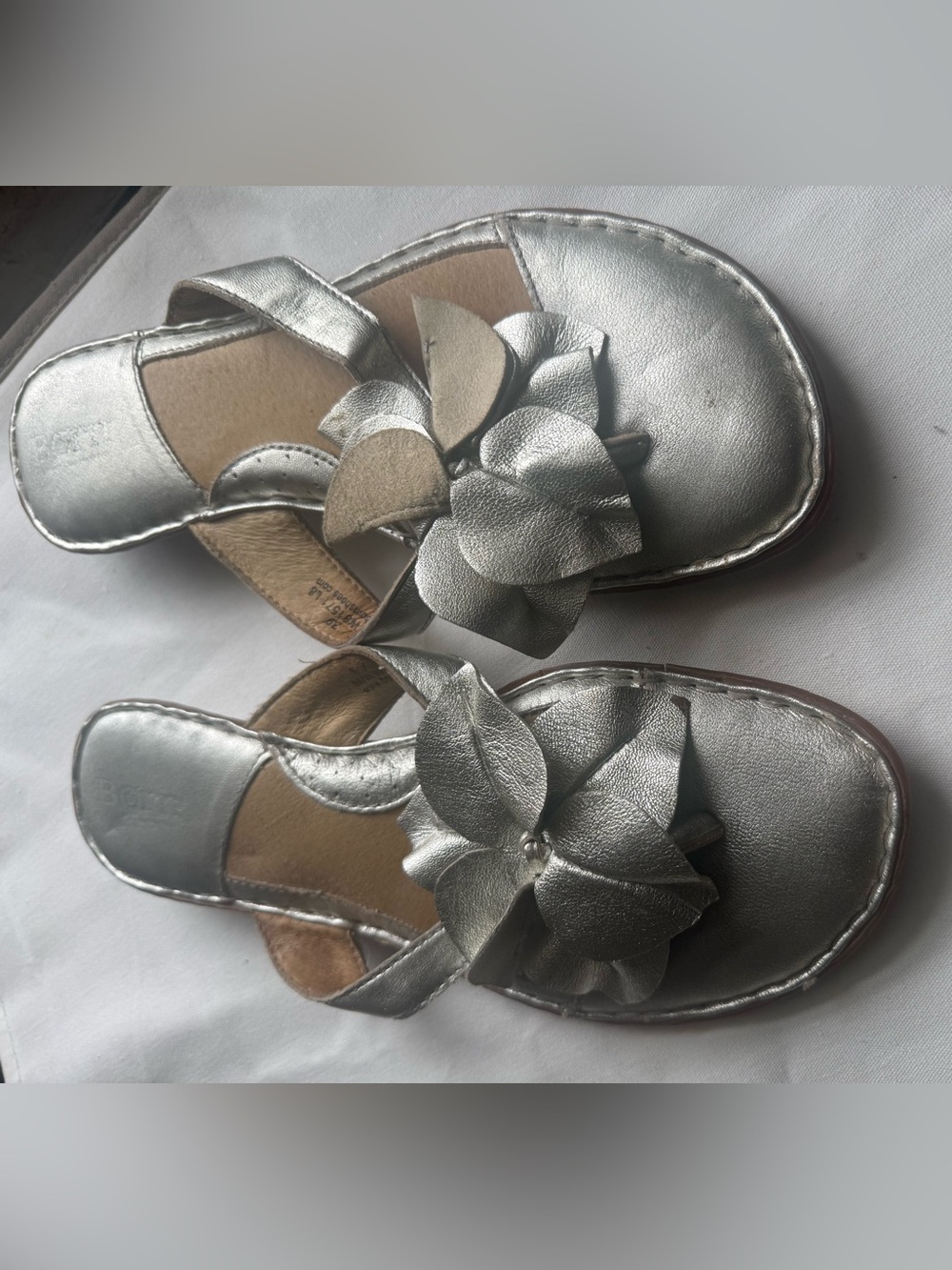Born leather Silver Flower Slide Sandals